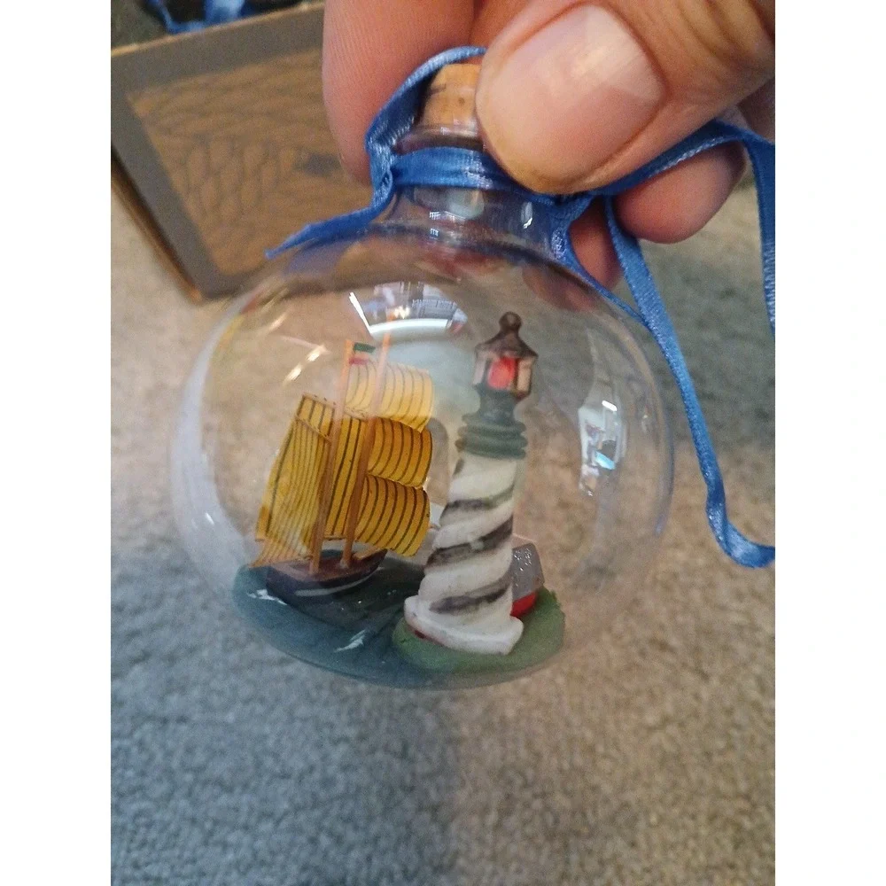 Authentic Models Lighthouse Ornaments Set of 3 Glass Spheres Nautical Decor Open